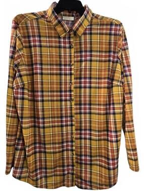 Bobbie Brooks Yellow Plaid Long Sleeve Button-Up Shirt Size 3X Runs Small